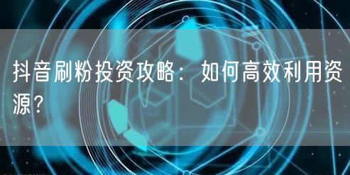 抖音刷粉投资攻略：如何高效利用资源？