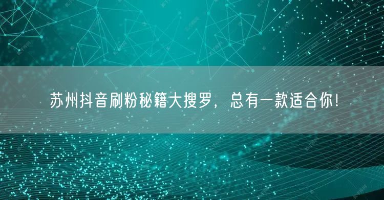 苏州抖音刷粉秘籍大搜罗，总有一款适合你！