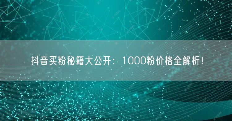 抖音买粉秘籍大公开：1000粉价格全解析！