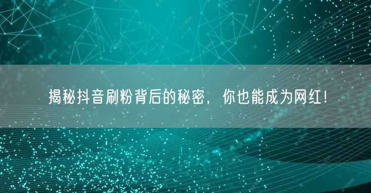 揭秘抖音刷粉背后的秘密，你也能成为网红！