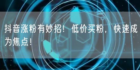 抖音涨粉有妙招！低价买粉，快速成为焦点！