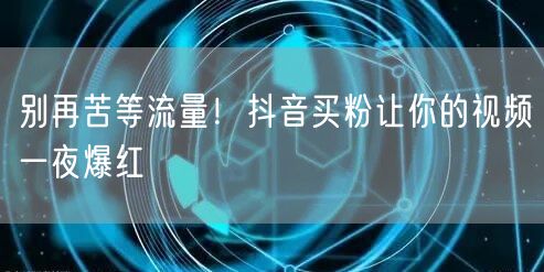 别再苦等流量！抖音买粉让你的视频一夜爆红