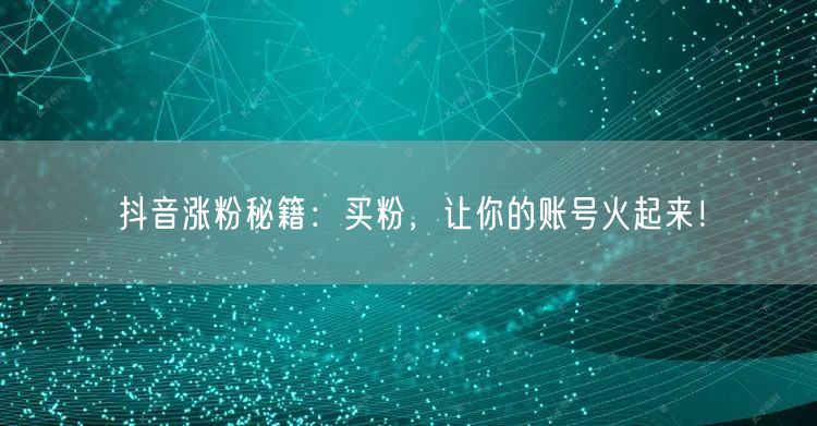 抖音涨粉秘籍：买粉，让你的账号火起来！